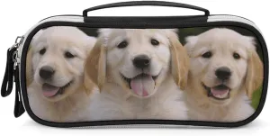 Golden Retriever Puppies Leather Makeup Bag Portable Small Cosmetic Organizer Waterproof Toiletry Bags Brushes Pencils And Travel Make Up Accessories