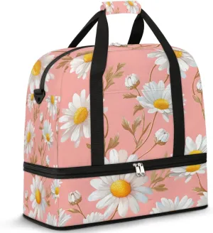Graceful Daisy Flowers Printing Travel Duffle Bag, Collapsible Travel Bag Sports Gym Bag With Shoes Compartment Weekender Bag Overnight Bag For Women Men