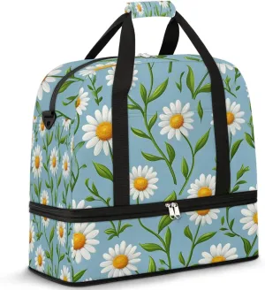 Graceful Daisy Flowers Prints Travel Duffle Bag, Collapsible Travel Bag Sports Gym Bag With Shoes Compartment Weekender Bag Overnight Bag For Women Men
