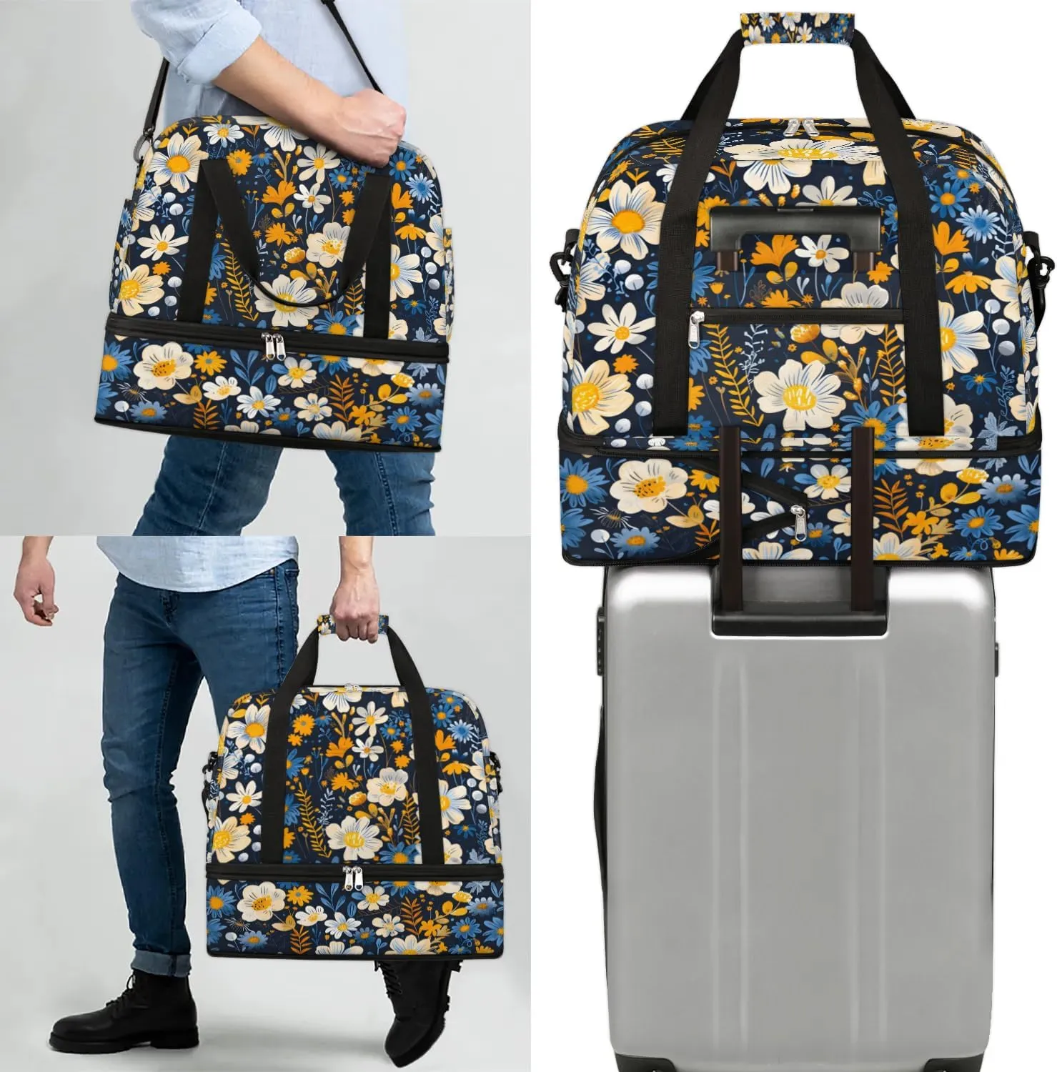Graceful Flora Beauty Patterns Travel Duffle Bag, Collapsible Travel Bag Sports Gym Bag With Shoes Compartment Weekender Bag Overnight Bag For Women Men
