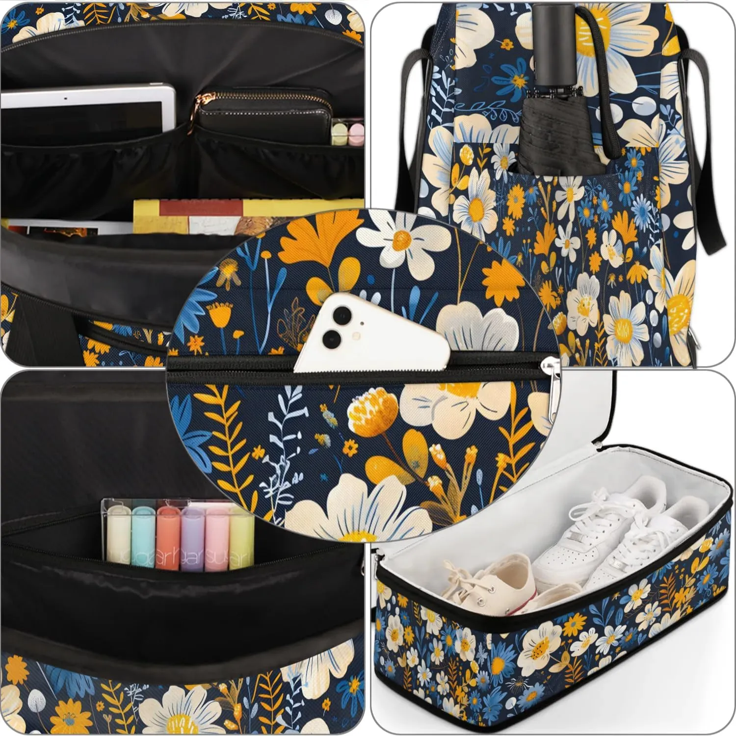Graceful Flora Beauty Patterns Travel Duffle Bag, Collapsible Travel Bag Sports Gym Bag With Shoes Compartment Weekender Bag Overnight Bag For Women Men