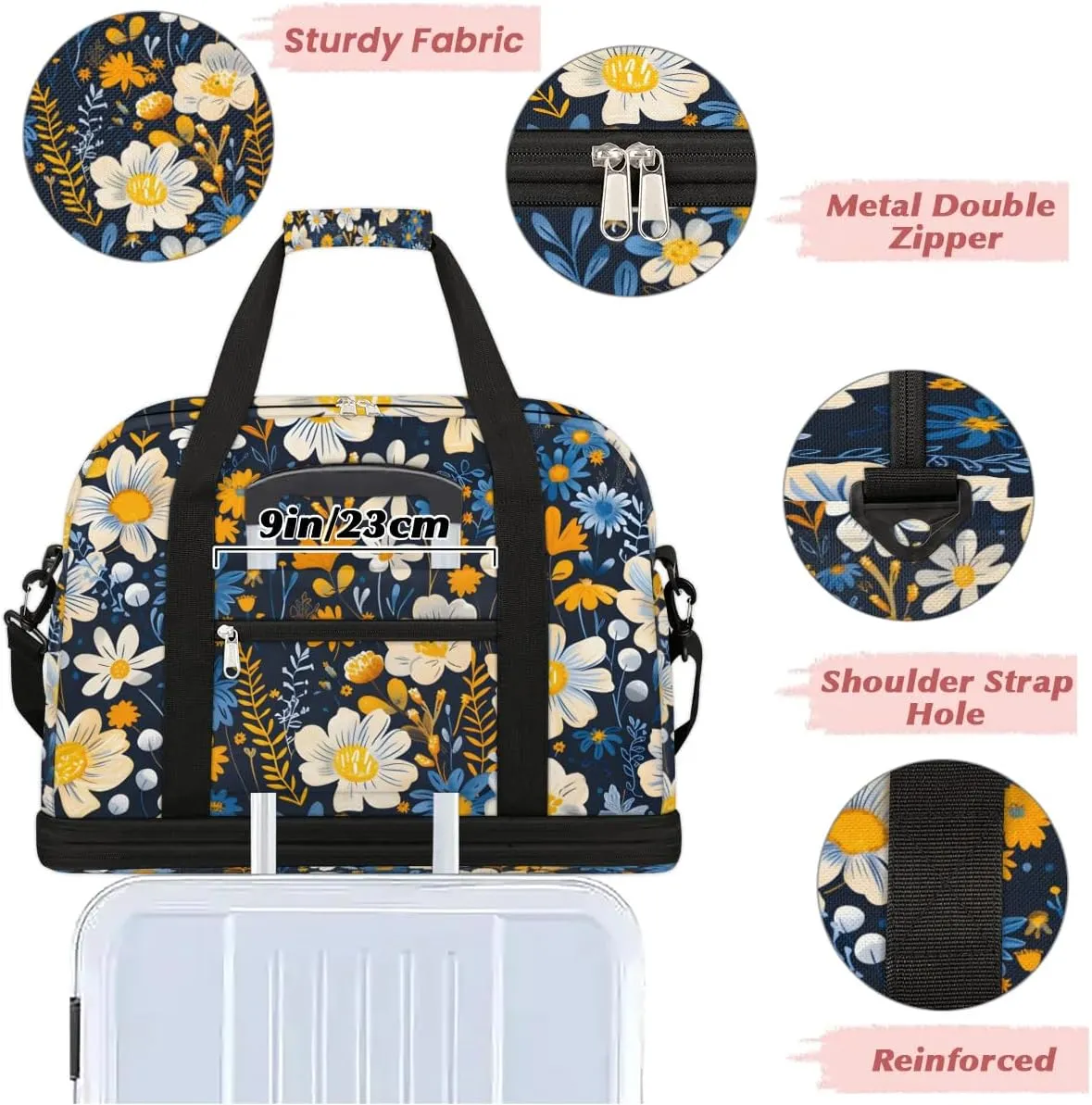 Graceful Flora Beauty Patterns Travel Duffle Bag, Collapsible Travel Bag Sports Gym Bag With Shoes Compartment Weekender Bag Overnight Bag For Women Men