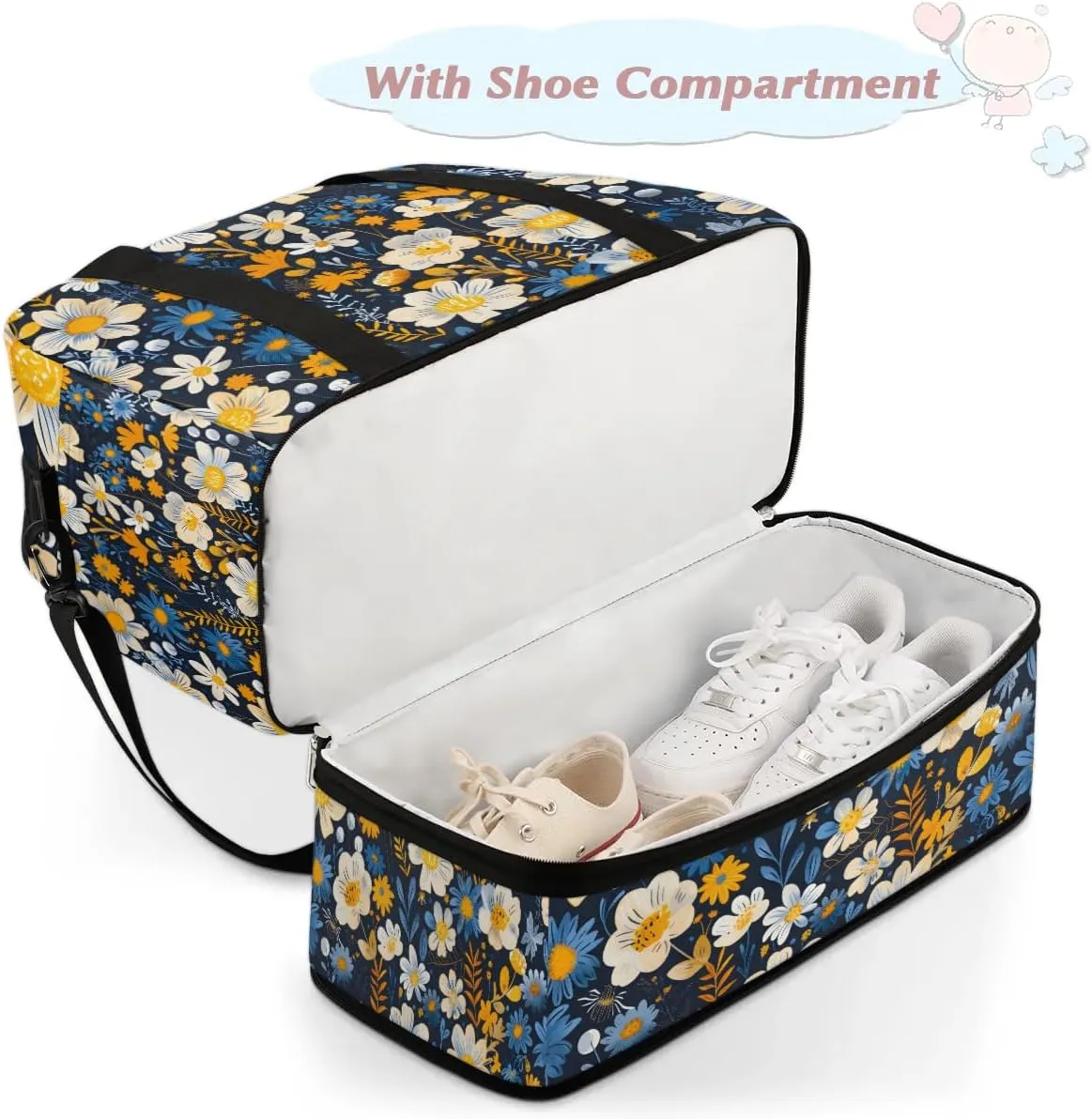 Graceful Flora Beauty Patterns Travel Duffle Bag, Collapsible Travel Bag Sports Gym Bag With Shoes Compartment Weekender Bag Overnight Bag For Women Men
