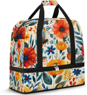 Graceful Flora Beauty Printing Travel Duffle Bag, Collapsible Travel Bag Sports Gym Bag With Shoes Compartment Weekender Bag Overnight Bag For Women Men