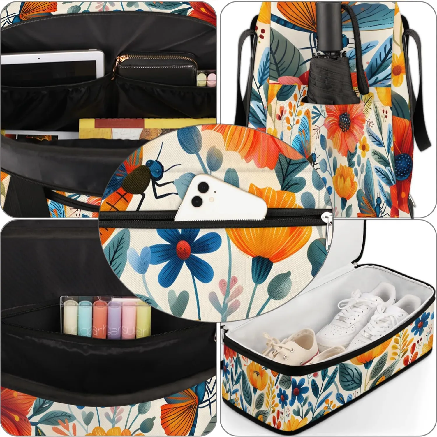 Graceful Flora Beauty Printing Travel Duffle Bag, Collapsible Travel Bag Sports Gym Bag With Shoes Compartment Weekender Bag Overnight Bag For Women Men