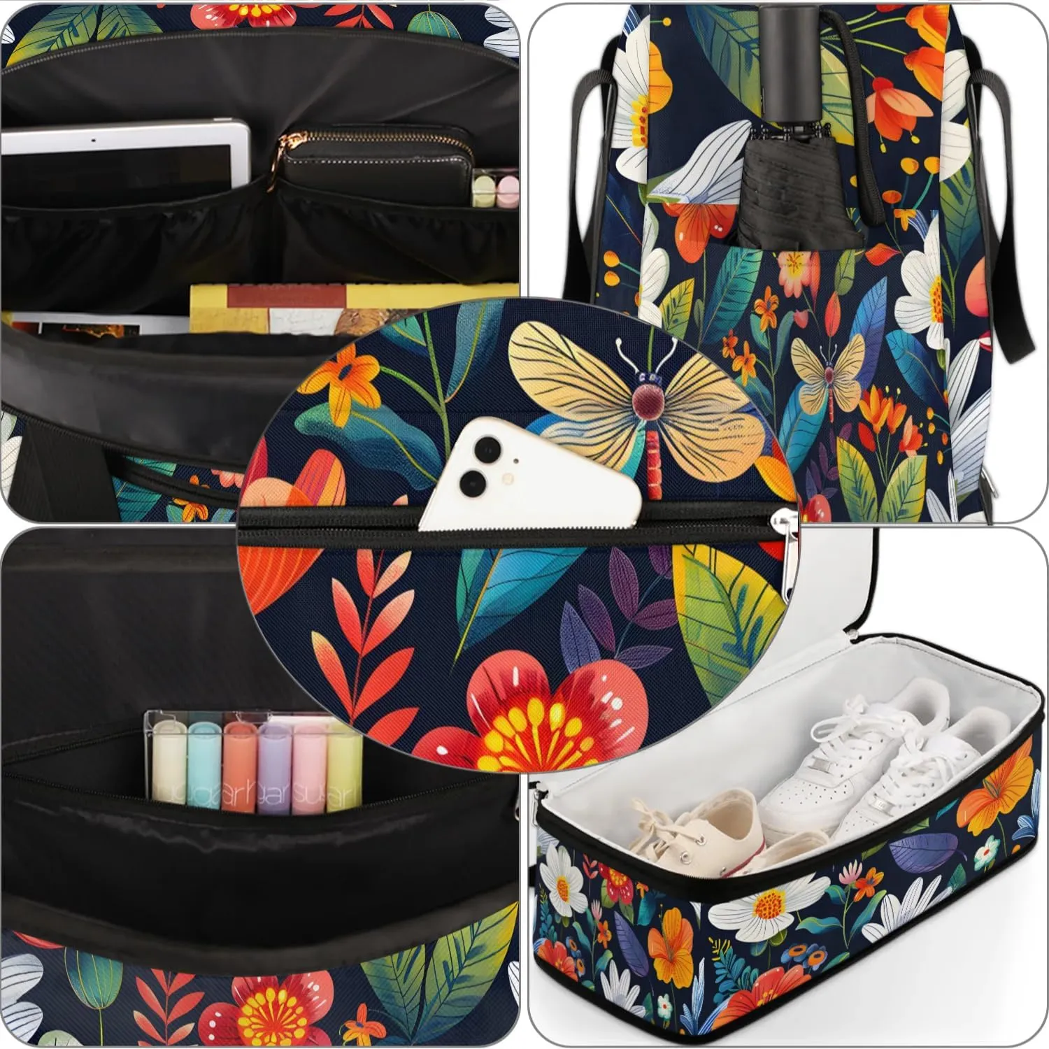 Graceful Flora Beauty Printings Travel Duffle Bag, Collapsible Travel Bag Sports Gym Bag With Shoes Compartment Weekender Bag Overnight Bag For Women Men