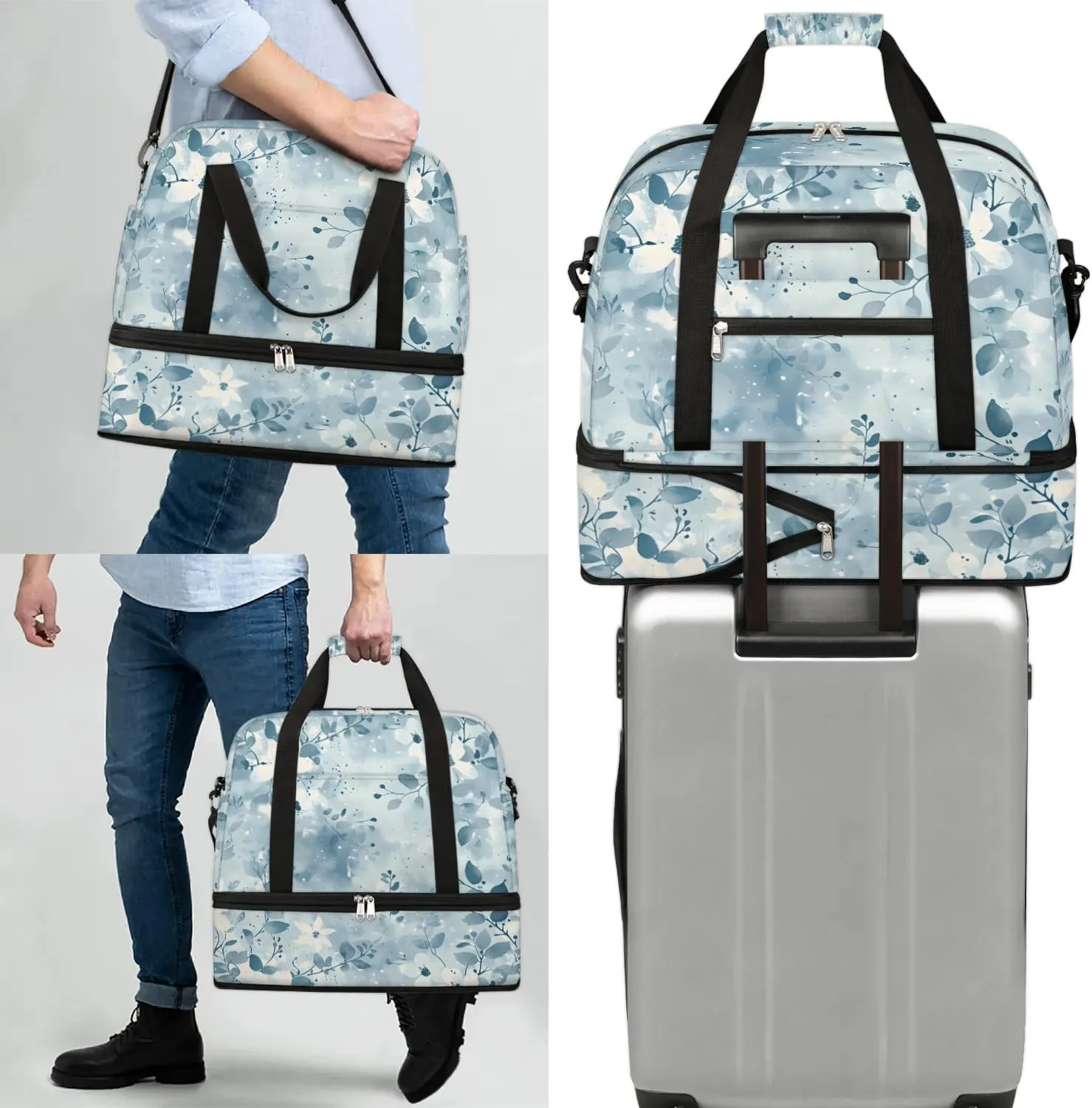 Graceful Flora Colorful Patterns Travel Duffle Bag, Collapsible Travel Bag Sports Gym Bag With Shoes Compartment Weekender Bag Overnight Bag For Women Men