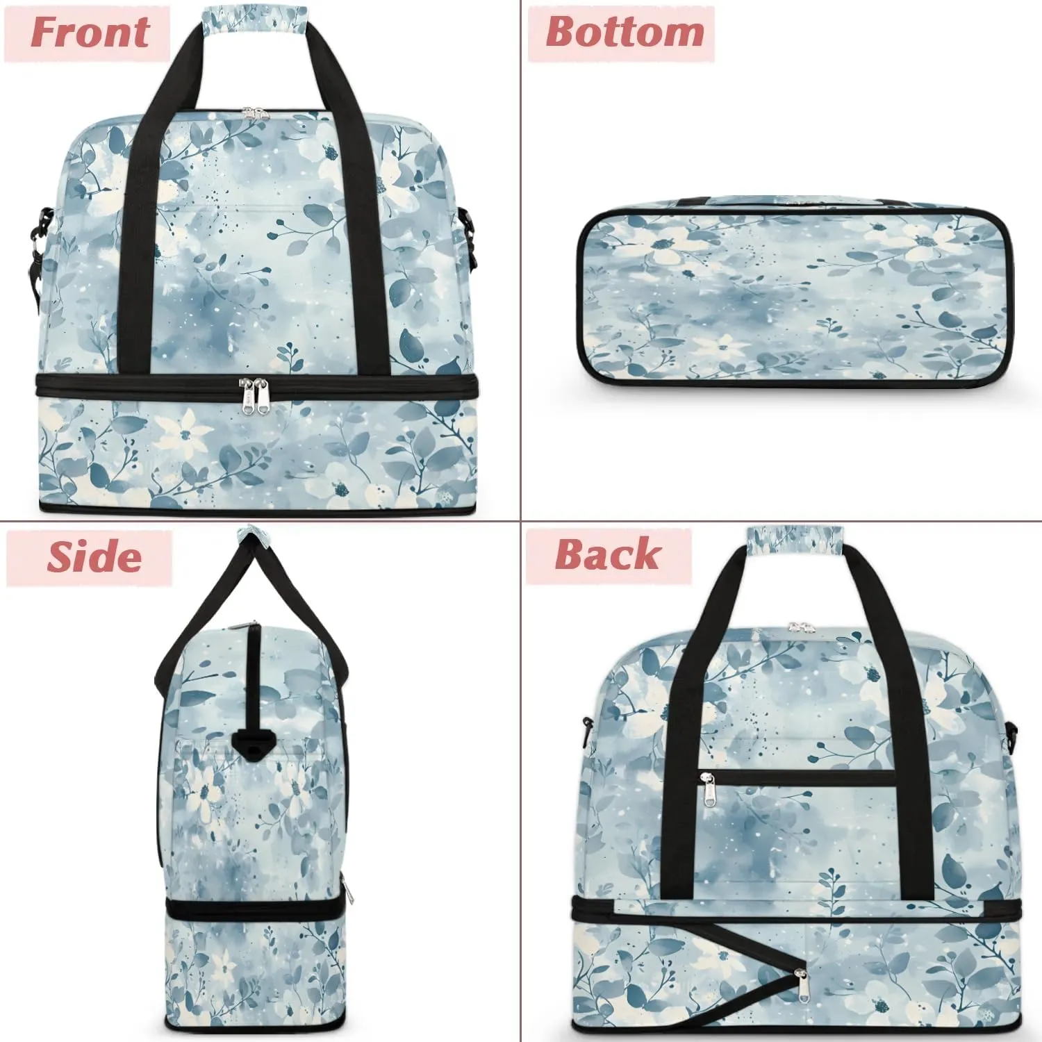 Graceful Flora Colorful Patterns Travel Duffle Bag, Collapsible Travel Bag Sports Gym Bag With Shoes Compartment Weekender Bag Overnight Bag For Women Men