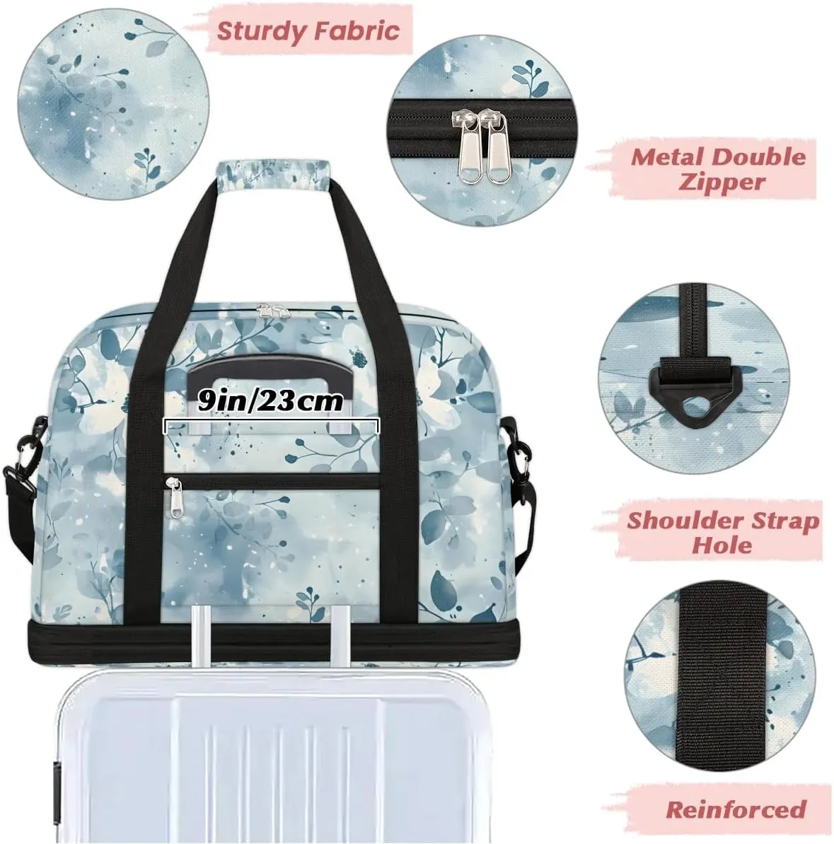Graceful Flora Colorful Patterns Travel Duffle Bag, Collapsible Travel Bag Sports Gym Bag With Shoes Compartment Weekender Bag Overnight Bag For Women Men