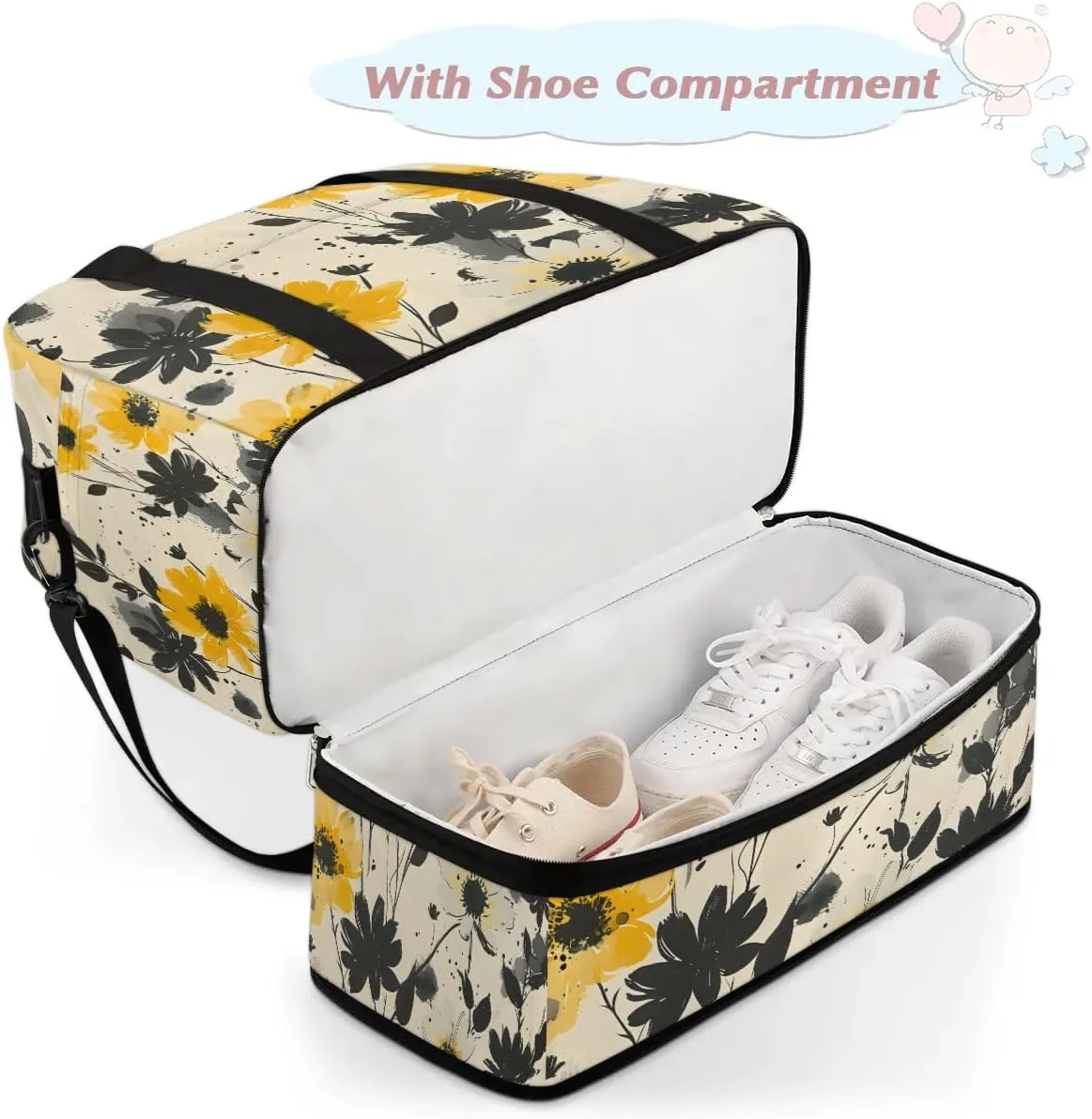 Graceful Flora Colorful Printing Travel Duffle Bag, Collapsible Travel Bag Sports Gym Bag With Shoes Compartment Weekender Bag Overnight Bag For Women Men