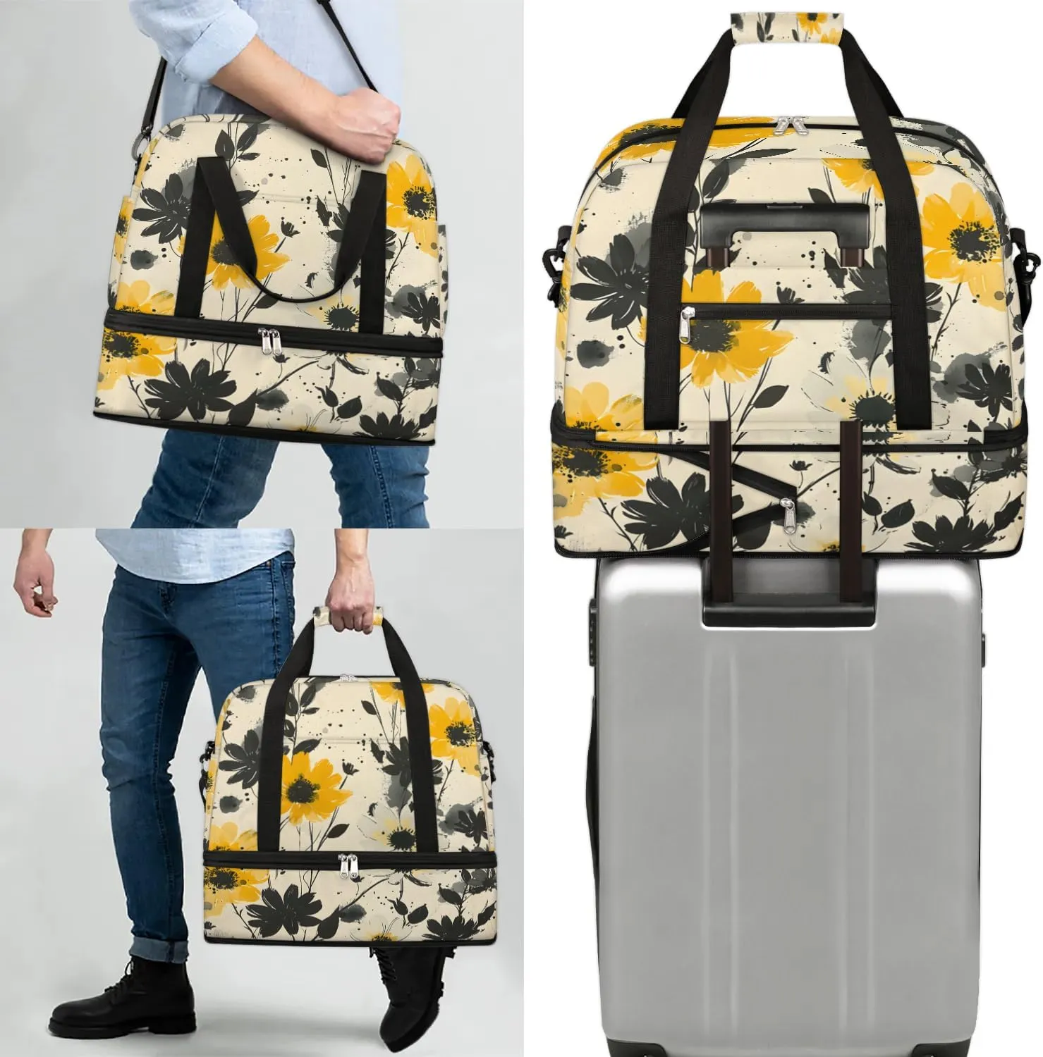 Graceful Flora Colorful Printing Travel Duffle Bag, Collapsible Travel Bag Sports Gym Bag With Shoes Compartment Weekender Bag Overnight Bag For Women Men