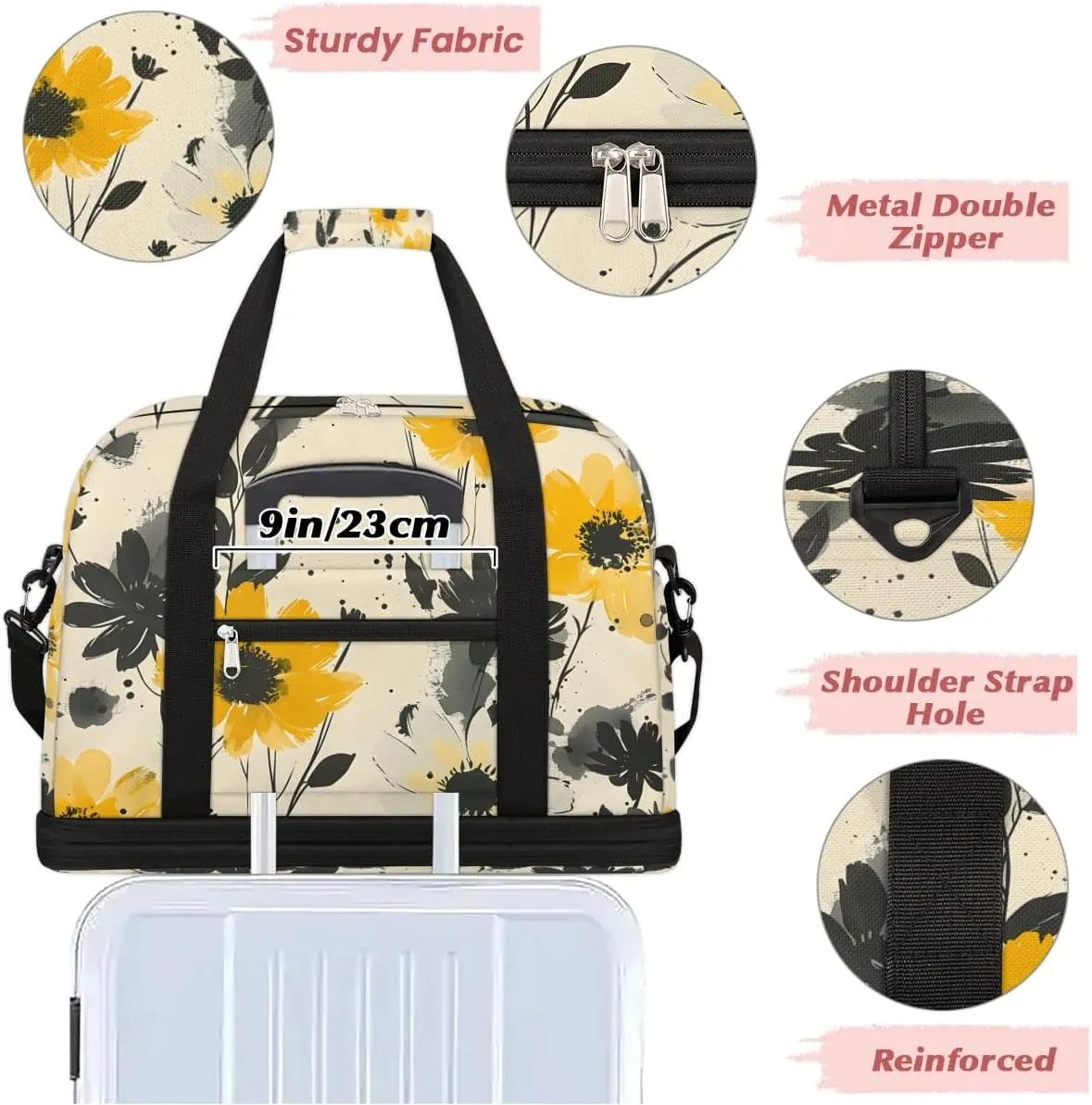 Graceful Flora Colorful Printing Travel Duffle Bag, Collapsible Travel Bag Sports Gym Bag With Shoes Compartment Weekender Bag Overnight Bag For Women Men