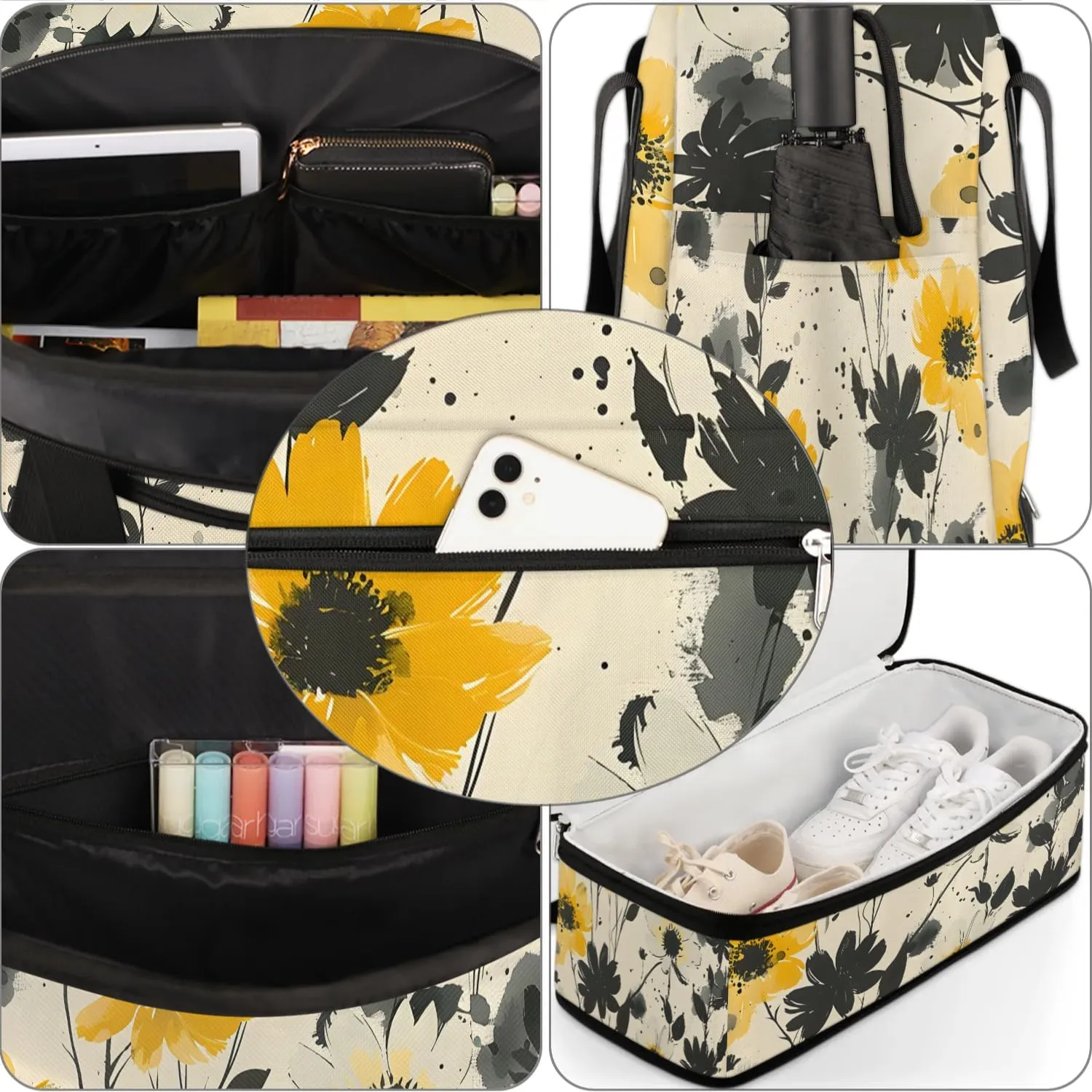 Graceful Flora Colorful Printing Travel Duffle Bag, Collapsible Travel Bag Sports Gym Bag With Shoes Compartment Weekender Bag Overnight Bag For Women Men