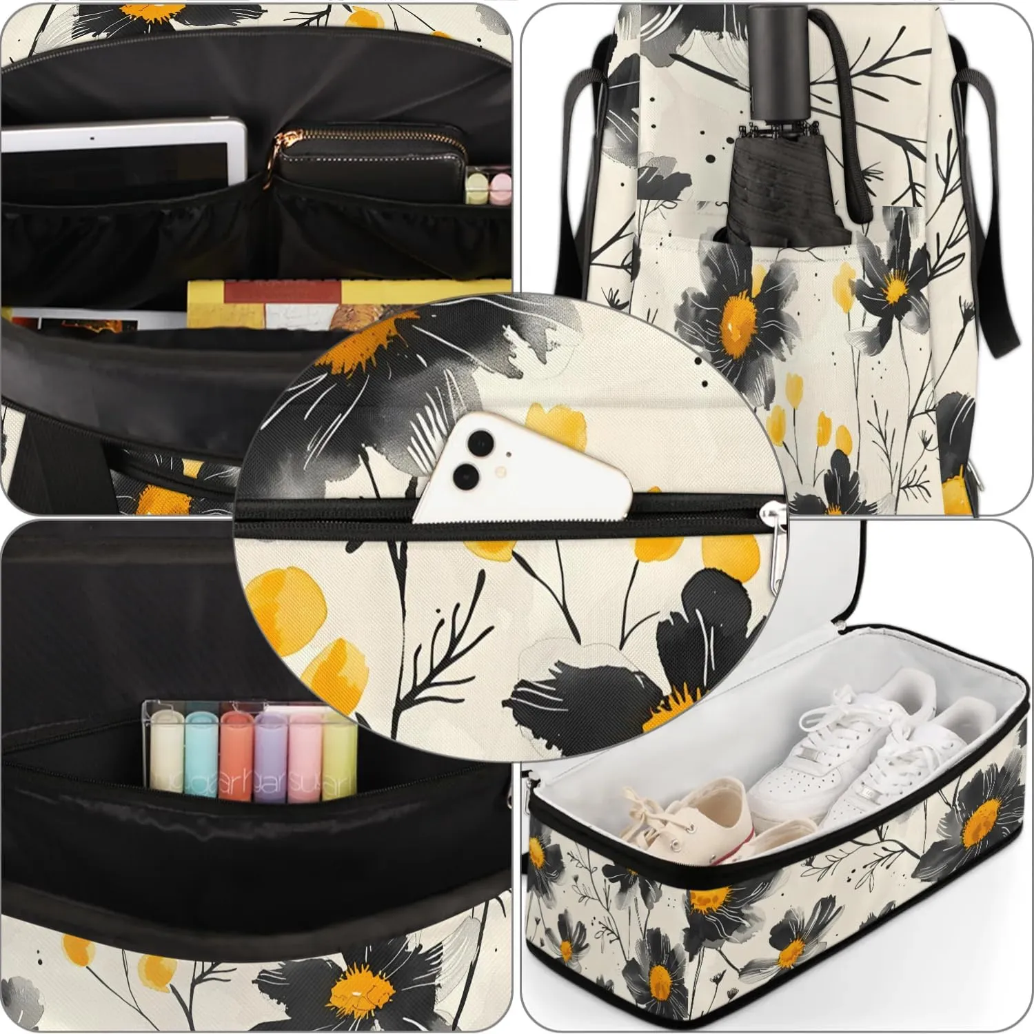 Graceful Flora Colorful Prints Travel Duffle Bag, Collapsible Travel Bag Sports Gym Bag With Shoes Compartment Weekender Bag Overnight Bag For Women Men