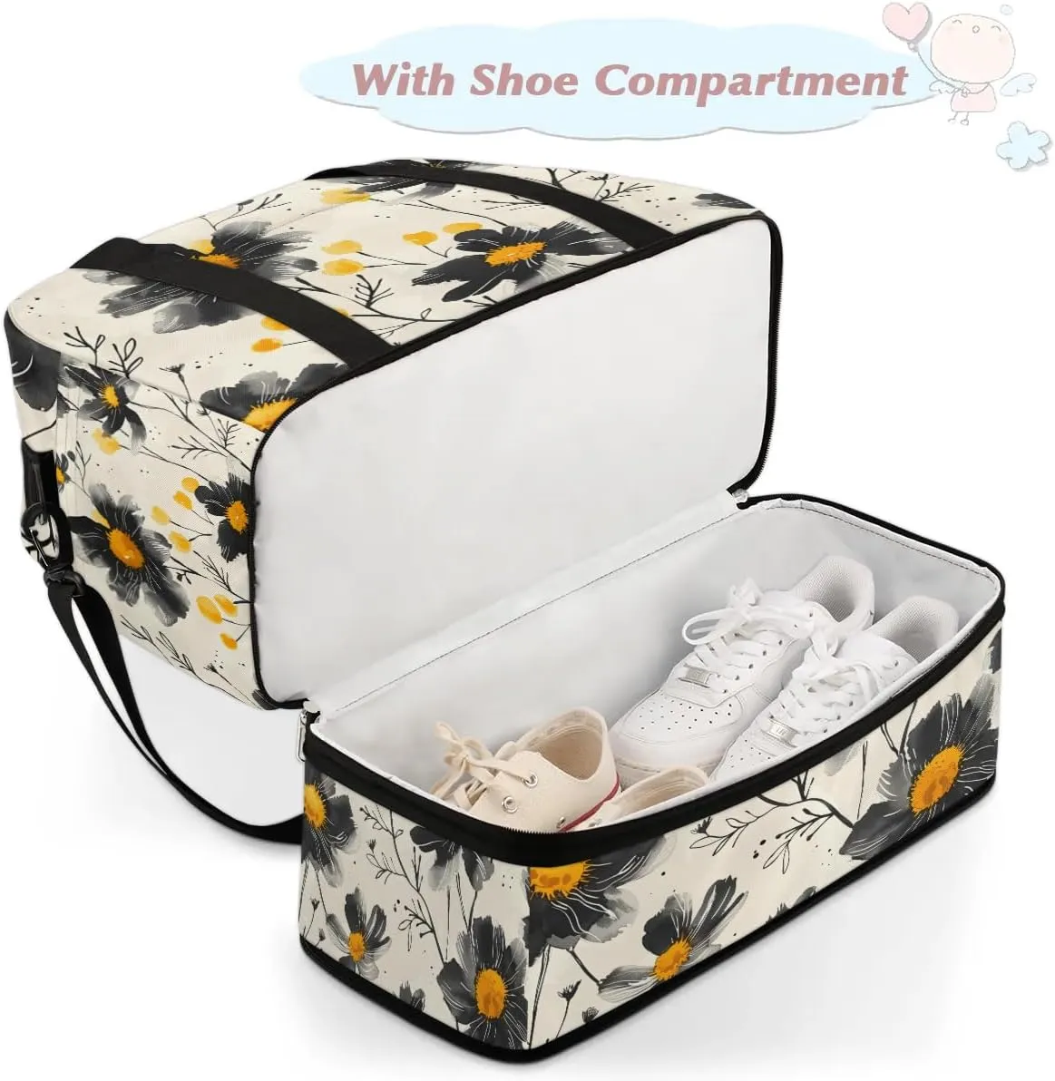 Graceful Flora Colorful Prints Travel Duffle Bag, Collapsible Travel Bag Sports Gym Bag With Shoes Compartment Weekender Bag Overnight Bag For Women Men