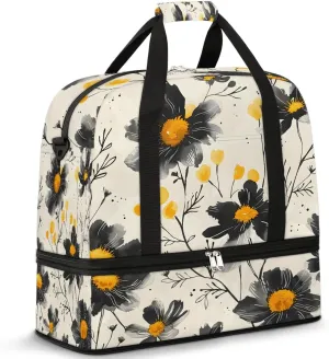 Graceful Flora Colorful Prints Travel Duffle Bag, Collapsible Travel Bag Sports Gym Bag With Shoes Compartment Weekender Bag Overnight Bag For Women Men