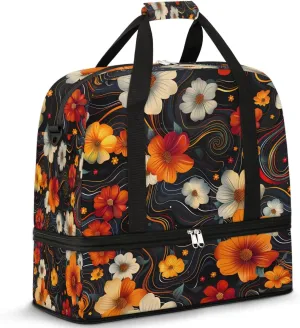 Graceful Flora Pattern Colorful Travel Duffle Bag, Collapsible Travel Bag Sports Gym Bag With Shoes Compartment Weekender Bag Overnight Bag For Women Men