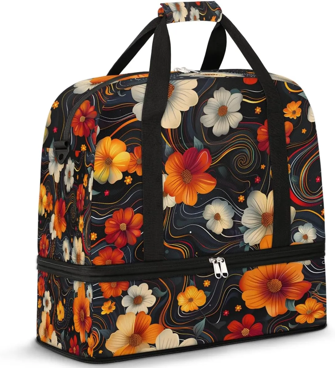 Graceful Flora Pattern Colorful Travel Duffle Bag, Collapsible Travel Bag Sports Gym Bag With Shoes Compartment Weekender Bag Overnight Bag For Women Men