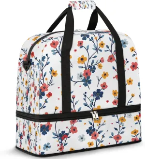 Graceful Flora Retro Patterns Travel Duffle Bag, Collapsible Travel Bag Sports Gym Bag With Shoes Compartment Weekender Bag Overnight Bag For Women Men