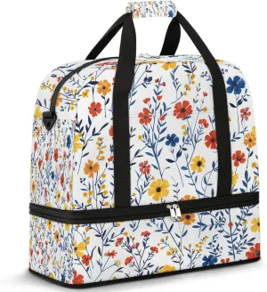 Graceful Flora Retro Print Travel Duffle Bag, Collapsible Travel Bag Sports Gym Bag With Shoes Compartment Weekender Bag Overnight Bag For Women Men
