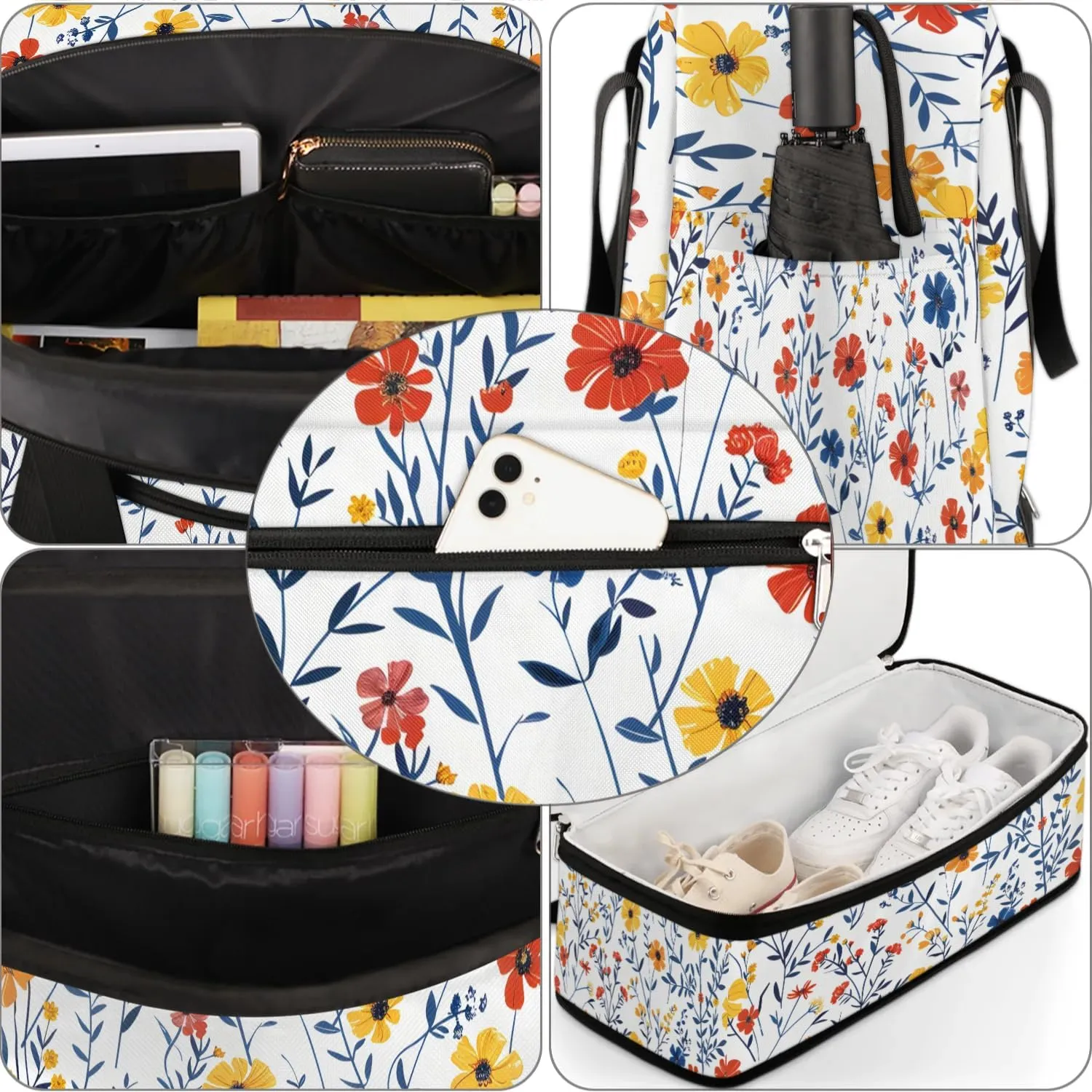Graceful Flora Retro Print Travel Duffle Bag, Collapsible Travel Bag Sports Gym Bag With Shoes Compartment Weekender Bag Overnight Bag For Women Men