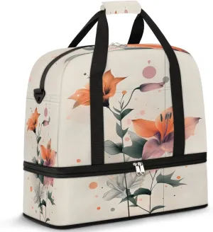 Graceful Flora Retro Printing Travel Duffle Bag, Collapsible Travel Bag Sports Gym Bag With Shoes Compartment Weekender Bag Overnight Bag For Women Men