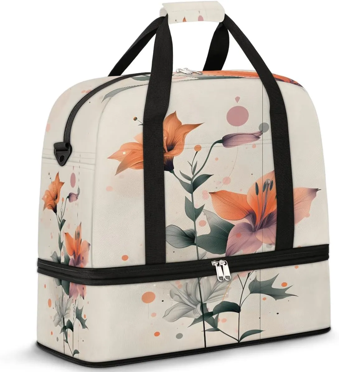 Graceful Flora Retro Printing Travel Duffle Bag, Collapsible Travel Bag Sports Gym Bag With Shoes Compartment Weekender Bag Overnight Bag For Women Men