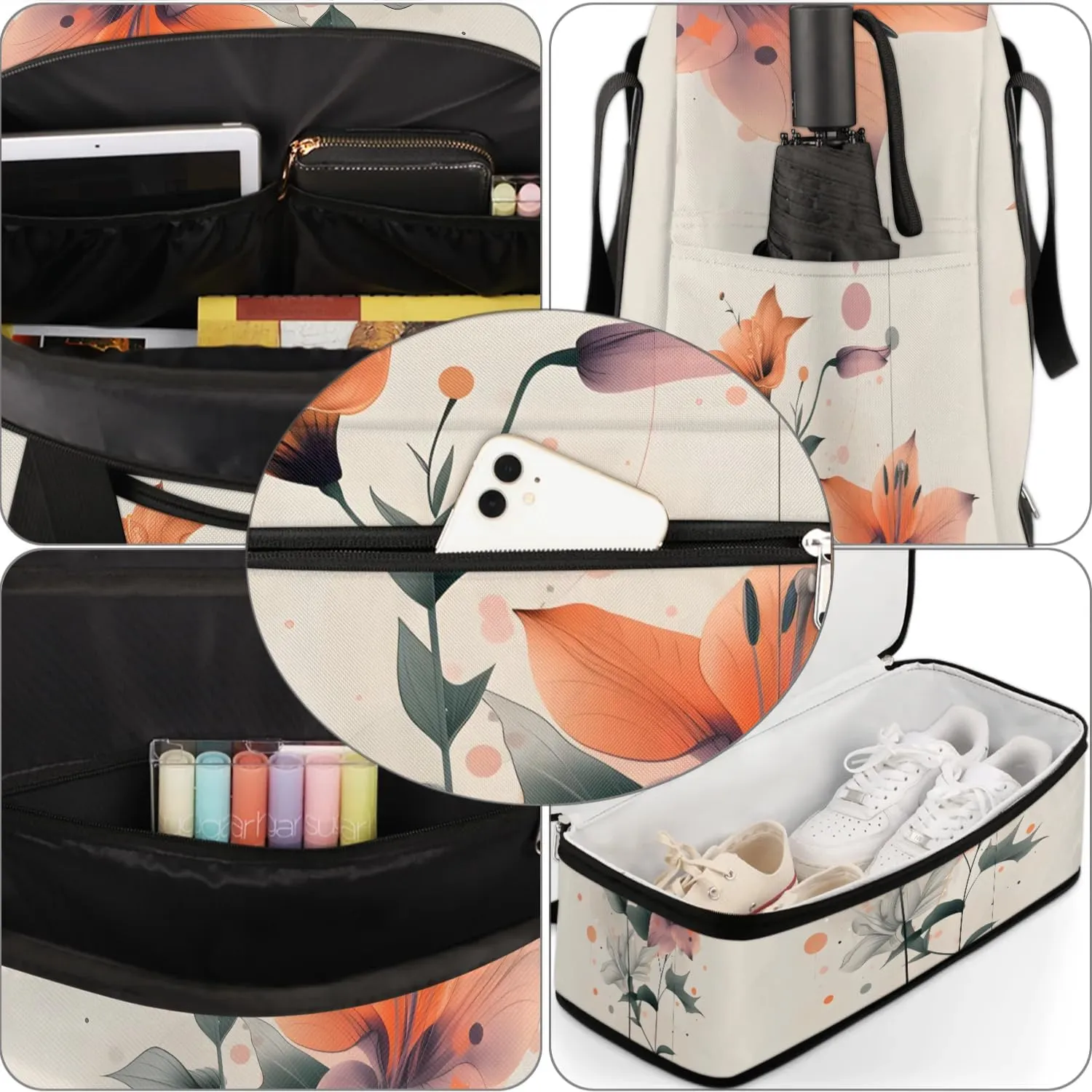 Graceful Flora Retro Printing Travel Duffle Bag, Collapsible Travel Bag Sports Gym Bag With Shoes Compartment Weekender Bag Overnight Bag For Women Men