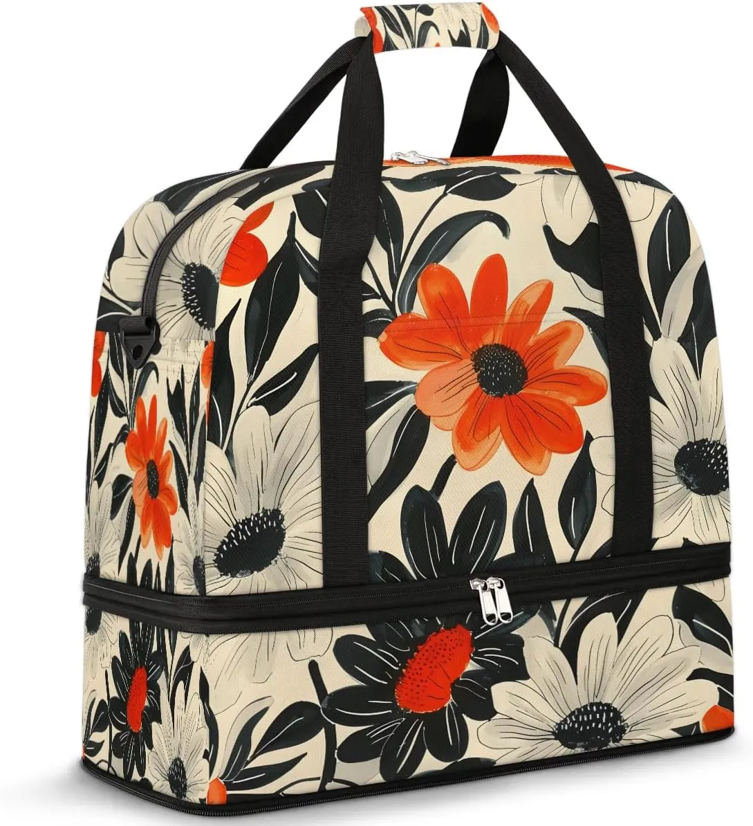 Graceful Flora Retro Printings Travel Duffle Bag, Collapsible Travel Bag Sports Gym Bag With Shoes Compartment Weekender Bag Overnight Bag For Women Men