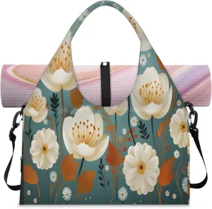 Graceful Floral Harmony Waterproof Gym Bag for Men Women, Sports Duffel Bag with Shoe Compartment Yoga Mat Holder, Portable Large Travel Bag for Fitness, Camping, Weekend Trips