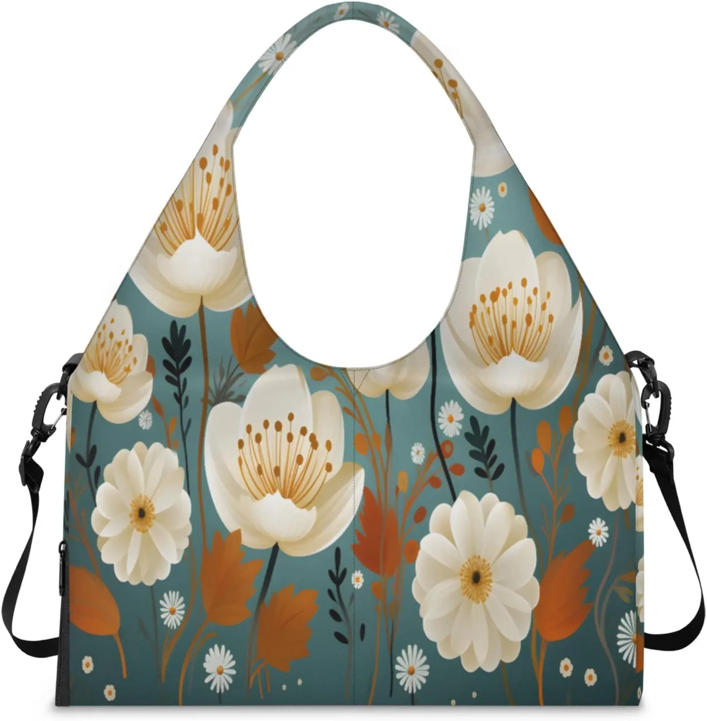 Graceful Floral Harmony Waterproof Gym Bag for Men Women, Sports Duffel Bag with Shoe Compartment Yoga Mat Holder, Portable Large Travel Bag for Fitness, Camping, Weekend Trips