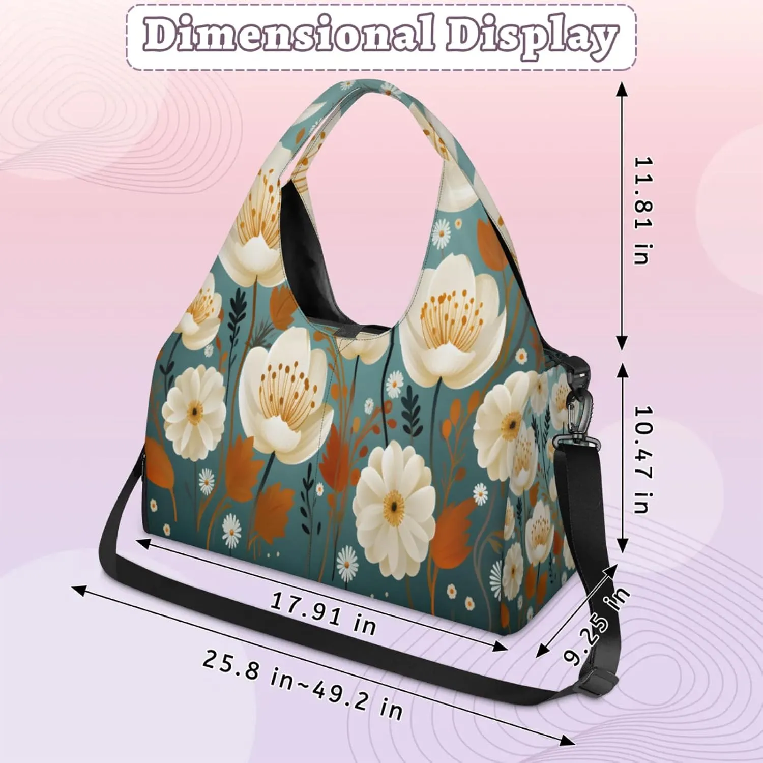 Graceful Floral Harmony Waterproof Gym Bag for Men Women, Sports Duffel Bag with Shoe Compartment Yoga Mat Holder, Portable Large Travel Bag for Fitness, Camping, Weekend Trips