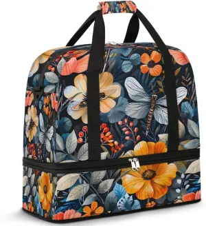 Graceful Flower Beautiful Patterns Travel Duffle Bag, Collapsible Travel Bag Sports Gym Bag With Shoes Compartment Weekender Bag Overnight Bag For Women Men
