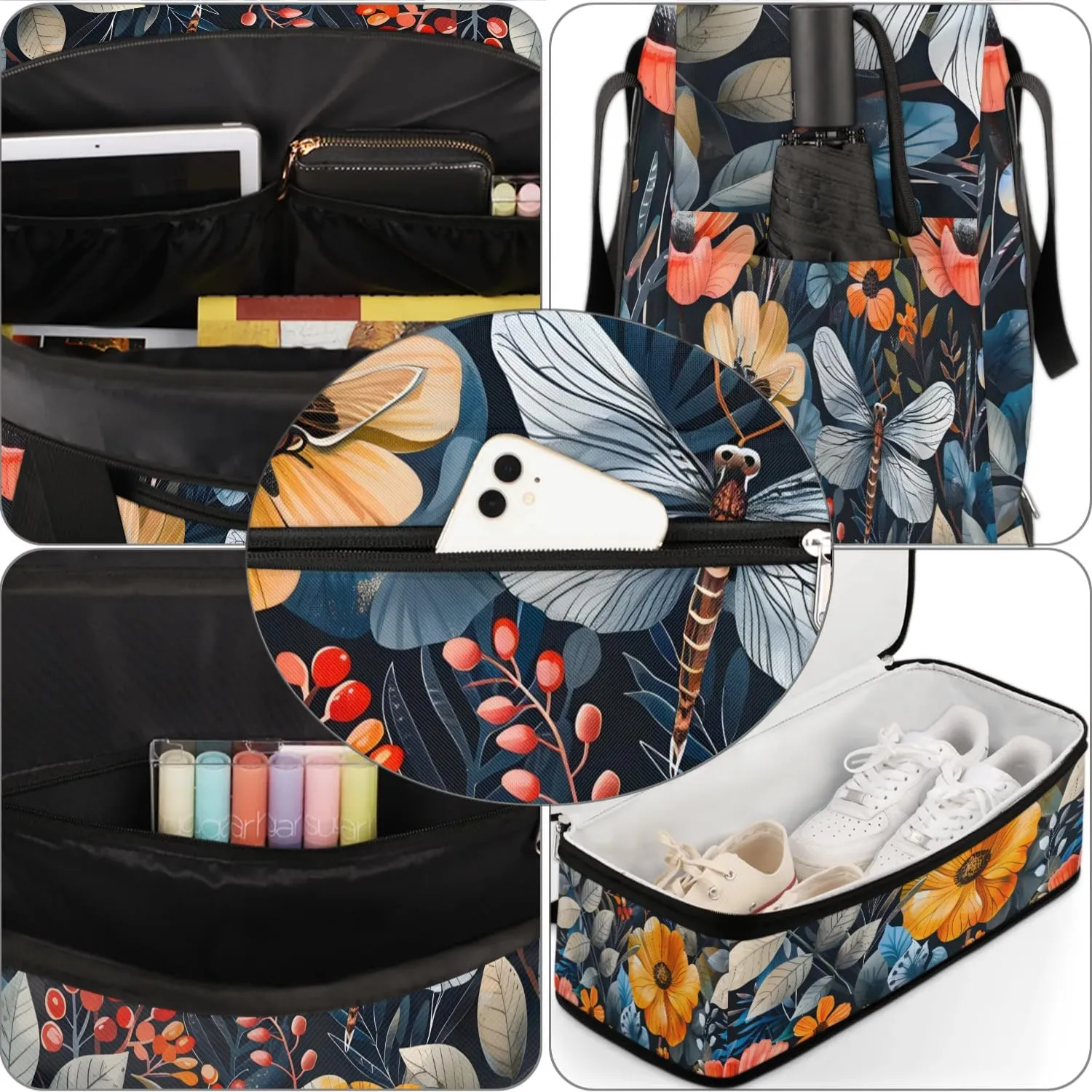 Graceful Flower Beautiful Patterns Travel Duffle Bag, Collapsible Travel Bag Sports Gym Bag With Shoes Compartment Weekender Bag Overnight Bag For Women Men