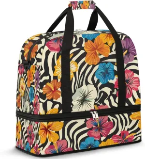 Graceful Flower Beautiful Print Travel Duffle Bag, Collapsible Travel Bag Sports Gym Bag With Shoes Compartment Weekender Bag Overnight Bag For Women Men