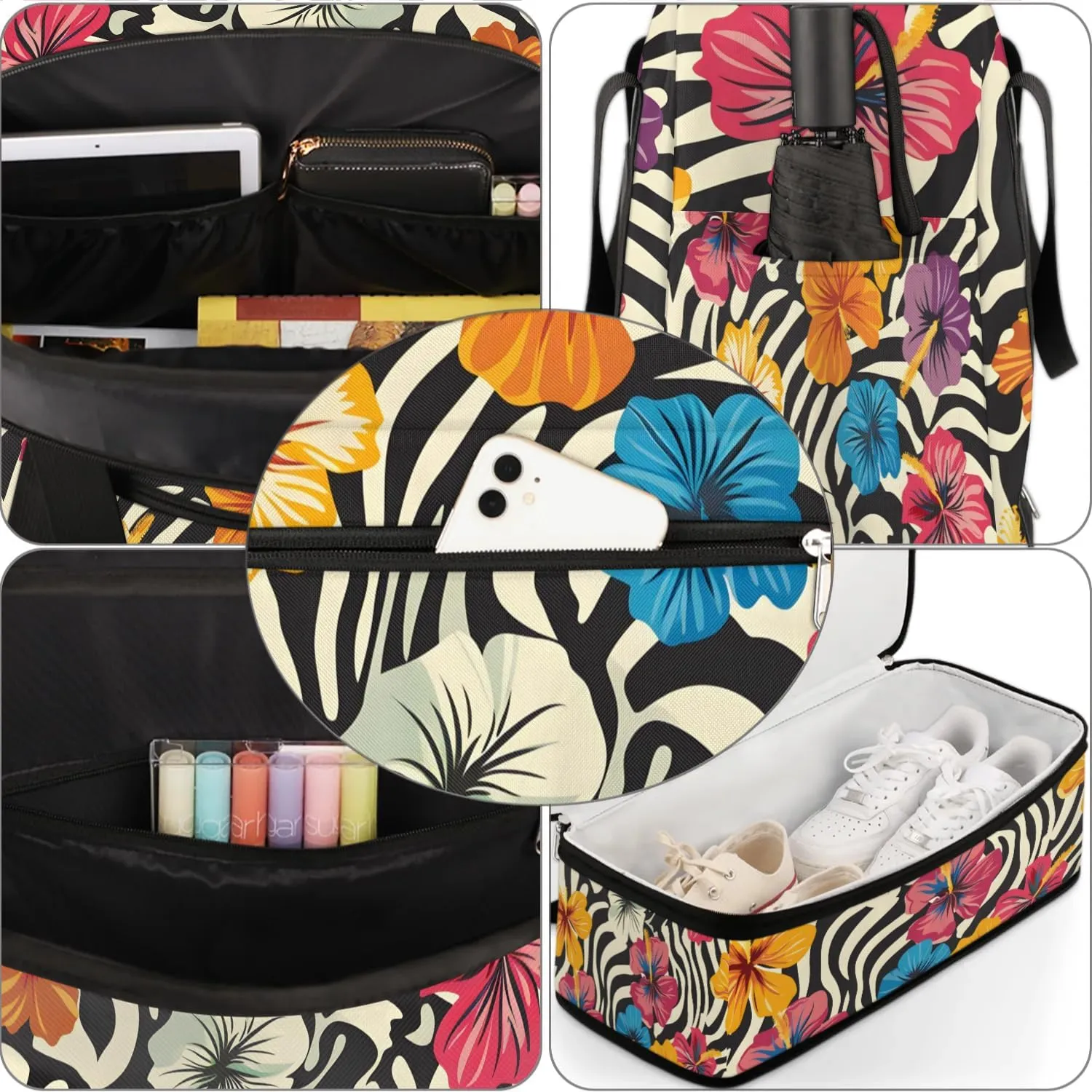 Graceful Flower Beautiful Print Travel Duffle Bag, Collapsible Travel Bag Sports Gym Bag With Shoes Compartment Weekender Bag Overnight Bag For Women Men