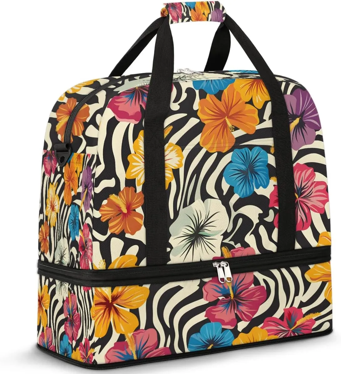 Graceful Flower Beautiful Print Travel Duffle Bag, Collapsible Travel Bag Sports Gym Bag With Shoes Compartment Weekender Bag Overnight Bag For Women Men