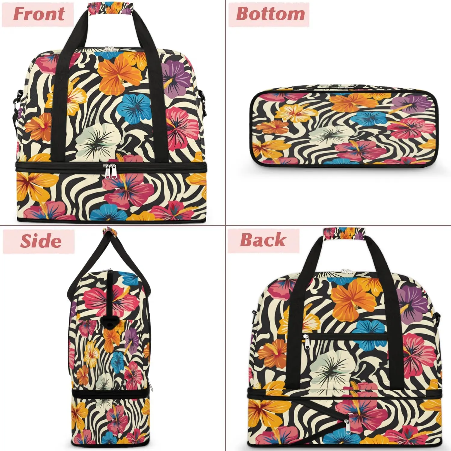 Graceful Flower Beautiful Print Travel Duffle Bag, Collapsible Travel Bag Sports Gym Bag With Shoes Compartment Weekender Bag Overnight Bag For Women Men