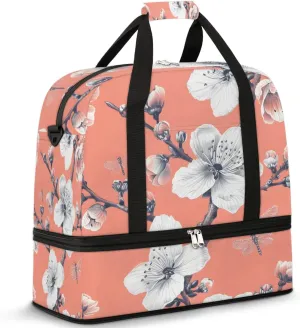Graceful Flower Beautiful Printings Travel Duffle Bag, Collapsible Travel Bag Sports Gym Bag With Shoes Compartment Weekender Bag Overnight Bag For Women Men