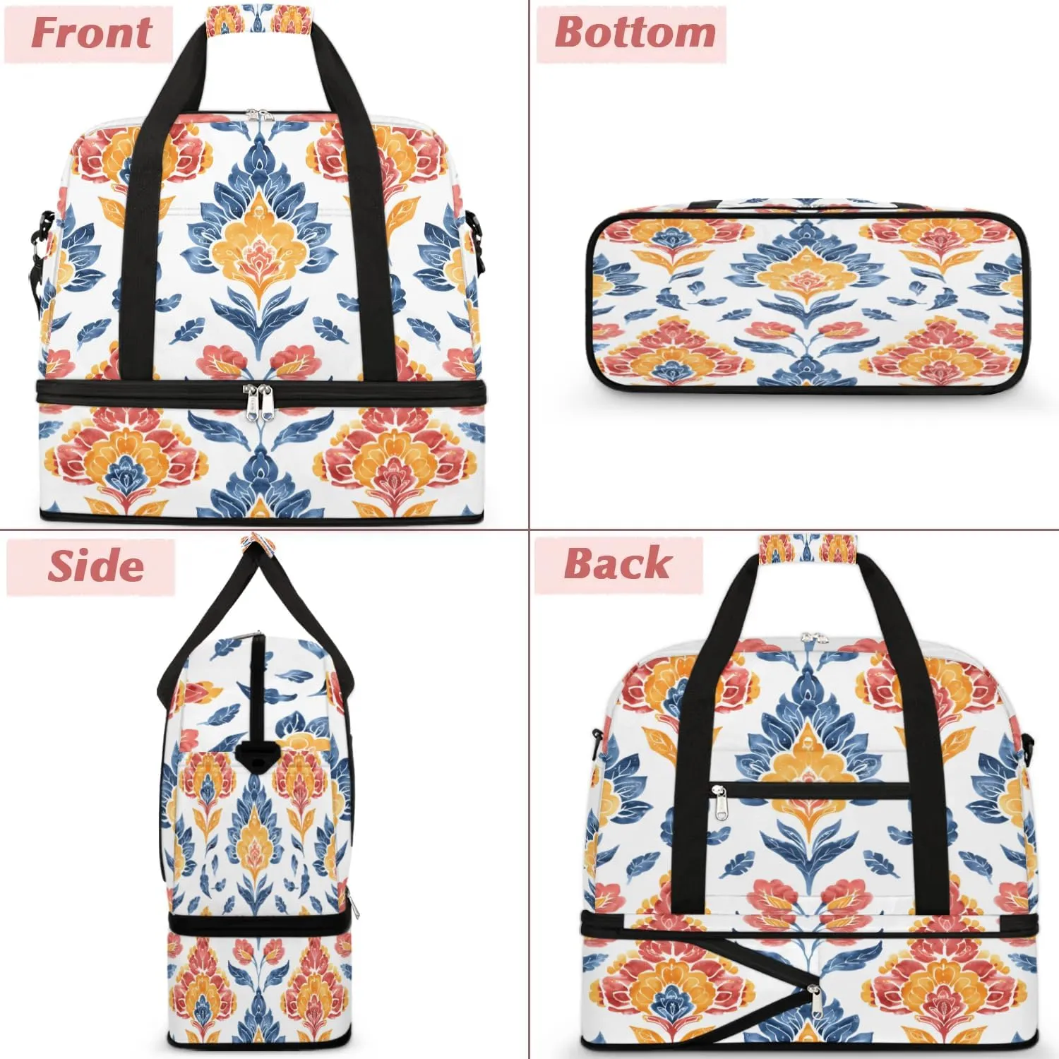 Graceful Flower Beauty Pattern Travel Duffle Bag, Collapsible Travel Bag Sports Gym Bag With Shoes Compartment Weekender Bag Overnight Bag For Women Men
