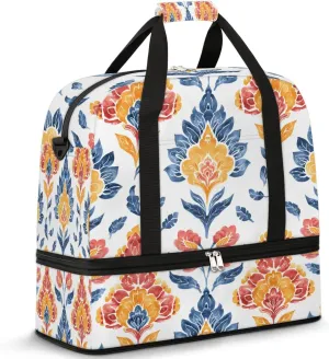 Graceful Flower Beauty Pattern Travel Duffle Bag, Collapsible Travel Bag Sports Gym Bag With Shoes Compartment Weekender Bag Overnight Bag For Women Men