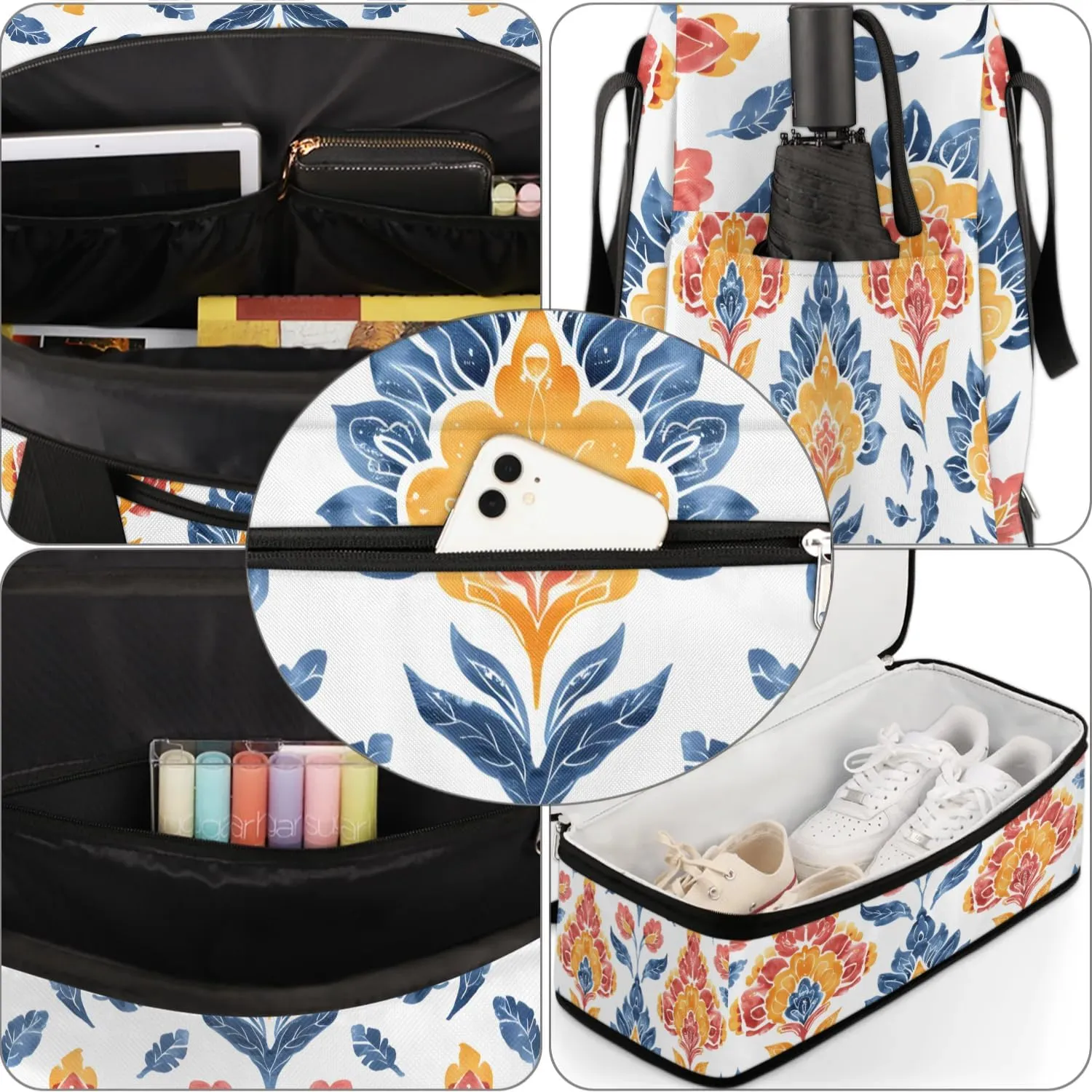 Graceful Flower Beauty Pattern Travel Duffle Bag, Collapsible Travel Bag Sports Gym Bag With Shoes Compartment Weekender Bag Overnight Bag For Women Men