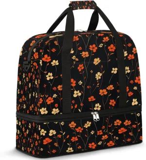 Graceful Flower Beauty Printings Travel Duffle Bag, Collapsible Travel Bag Sports Gym Bag With Shoes Compartment Weekender Bag Overnight Bag For Women Men
