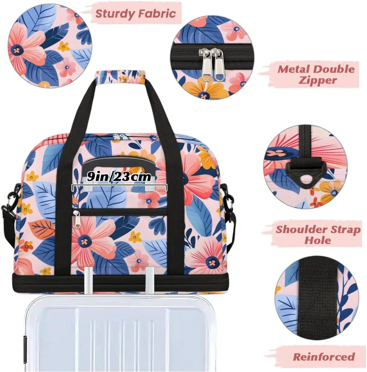 Graceful Flower Beauty Prints Travel Duffle Bag, Collapsible Travel Bag Sports Gym Bag With Shoes Compartment Weekender Bag Overnight Bag For Women Men