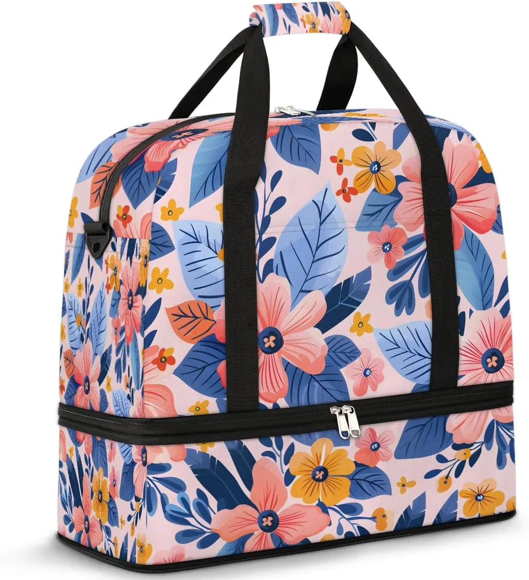 Graceful Flower Beauty Prints Travel Duffle Bag, Collapsible Travel Bag Sports Gym Bag With Shoes Compartment Weekender Bag Overnight Bag For Women Men