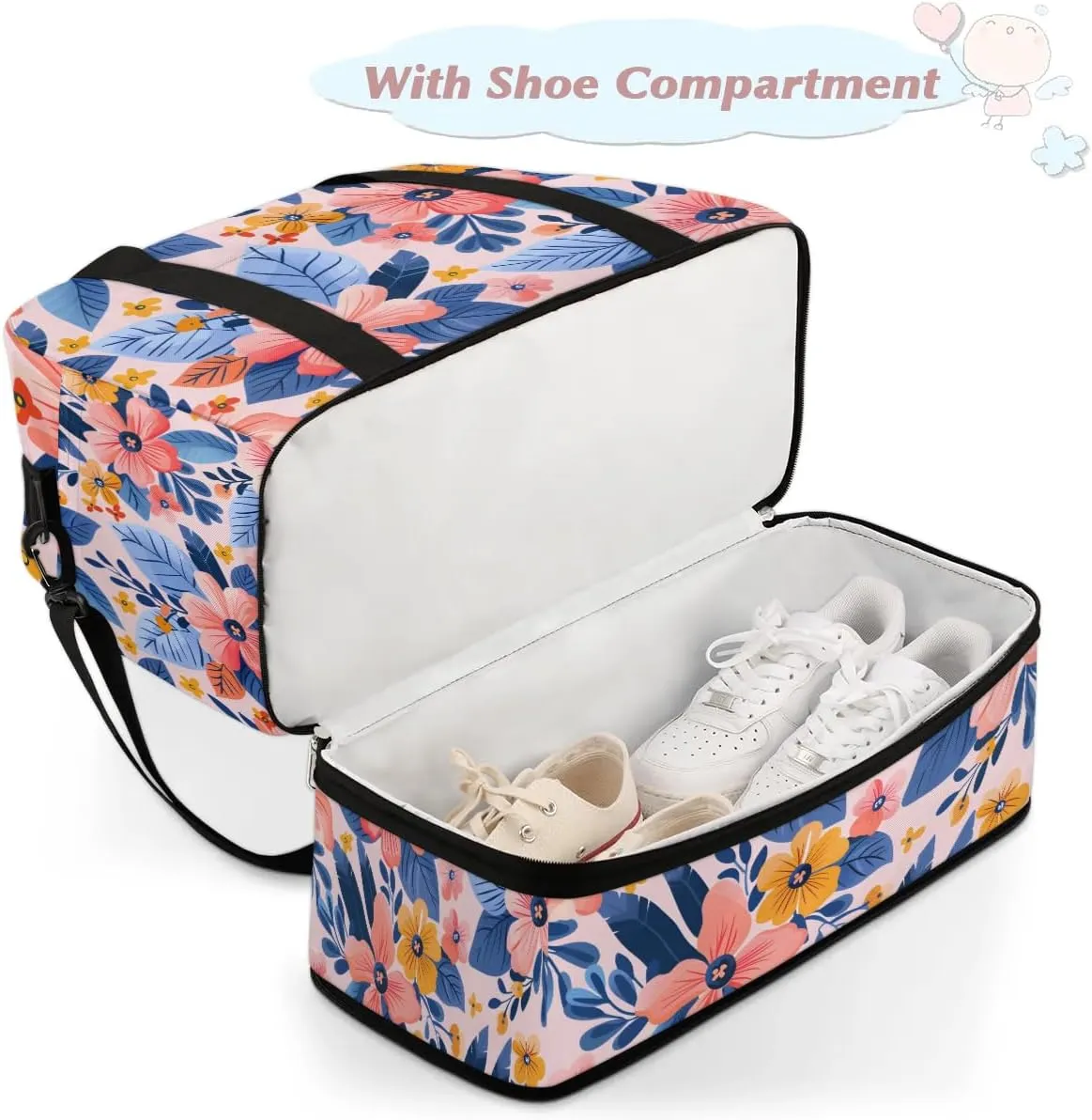 Graceful Flower Beauty Prints Travel Duffle Bag, Collapsible Travel Bag Sports Gym Bag With Shoes Compartment Weekender Bag Overnight Bag For Women Men