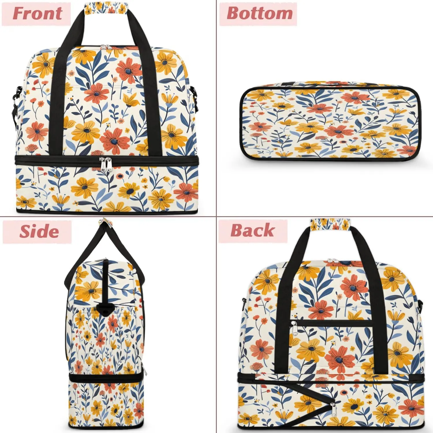 Graceful Flower Colorful Patterns Travel Duffle Bag, Collapsible Travel Bag Sports Gym Bag With Shoes Compartment Weekender Bag Overnight Bag For Women Men