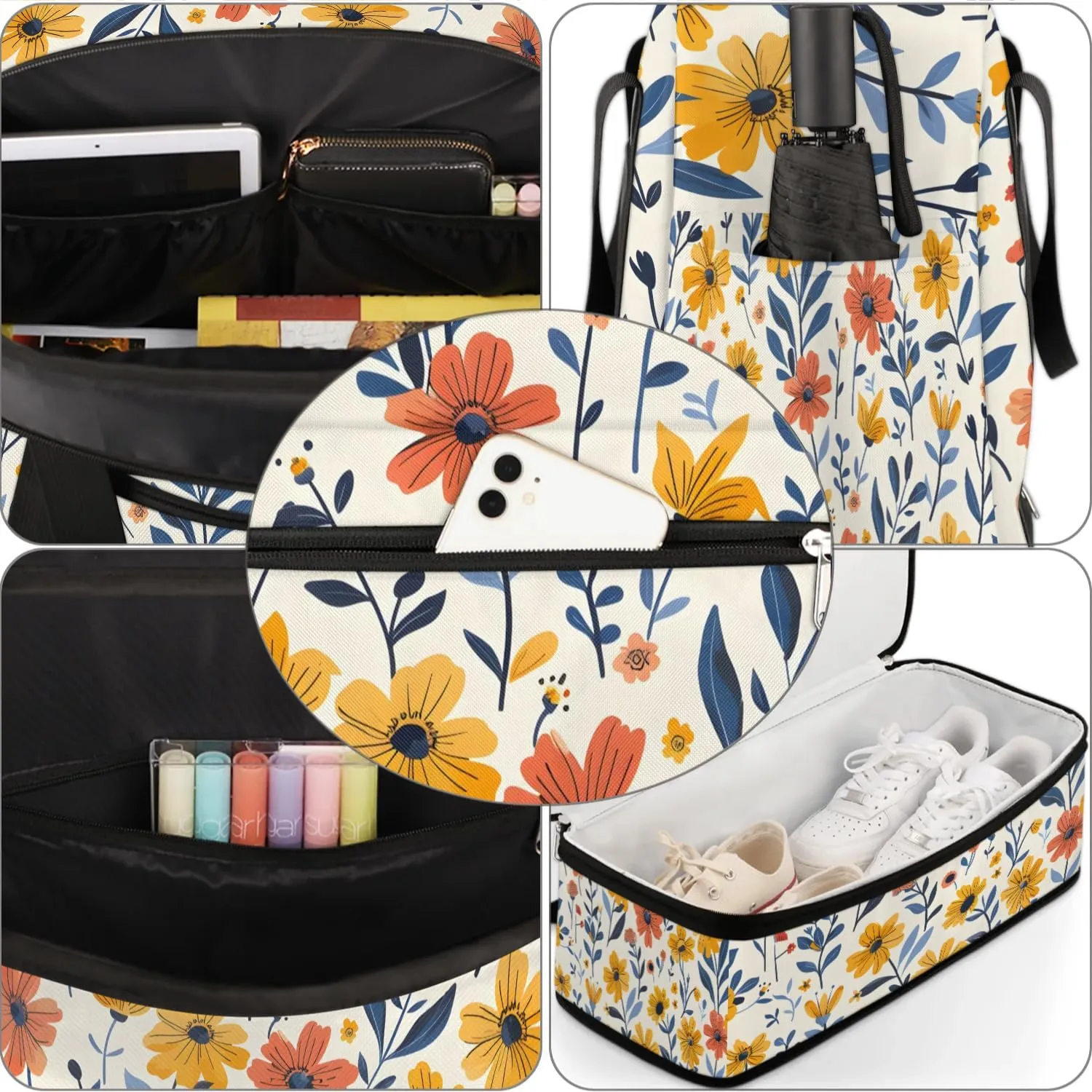 Graceful Flower Colorful Patterns Travel Duffle Bag, Collapsible Travel Bag Sports Gym Bag With Shoes Compartment Weekender Bag Overnight Bag For Women Men