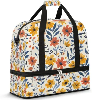 Graceful Flower Colorful Patterns Travel Duffle Bag, Collapsible Travel Bag Sports Gym Bag With Shoes Compartment Weekender Bag Overnight Bag For Women Men