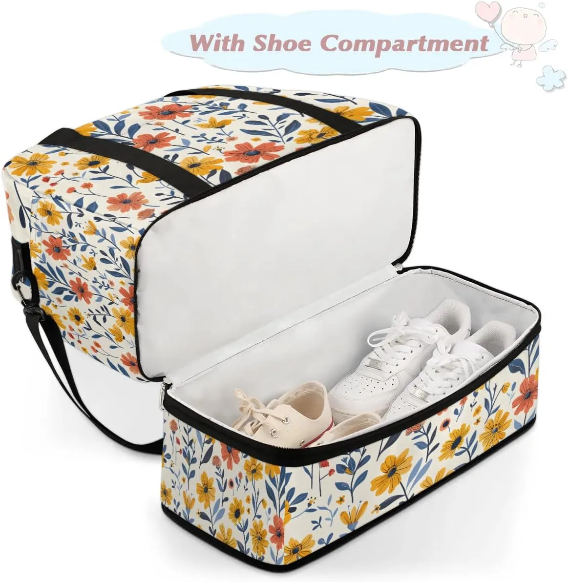 Graceful Flower Colorful Patterns Travel Duffle Bag, Collapsible Travel Bag Sports Gym Bag With Shoes Compartment Weekender Bag Overnight Bag For Women Men